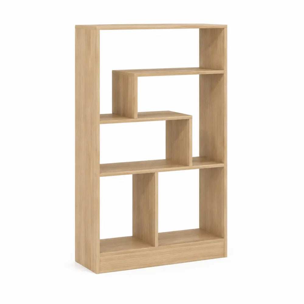 Bücherregal 80 x 30 x 120 cm Holzwerkstoff Eichenoptik asymmetrische offene Fächer rechteckig