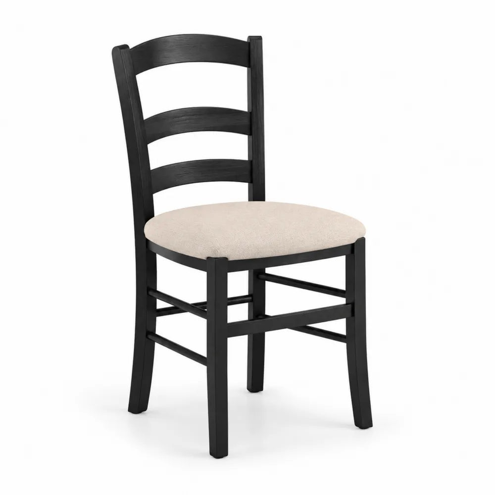 Esszimmerstuhl Set 4 Stück 46 x 56 x 95 cm Holz schwarz lackiert Stoffbezug Beige Leiter Rückenlehne