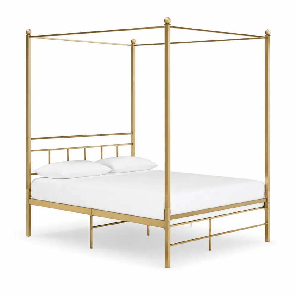 Himmelbett Metall 180 x 200 cm Vierpfosten Bettgestell Stahl pulverbeschichtet Gold rechteckig