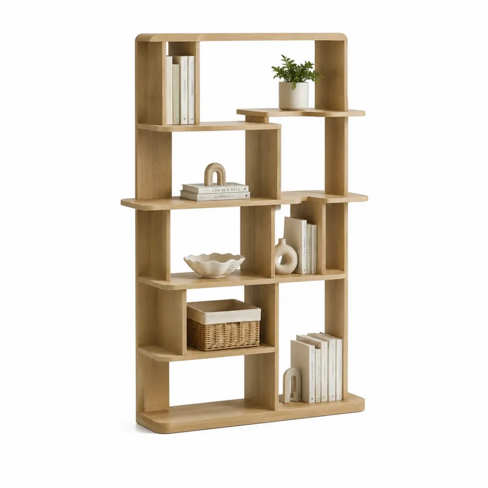 Bücherregal 90 x 30 x 180 cm offenes Standregal MDF Eichefarben asymmetrische Fächer rechteckig