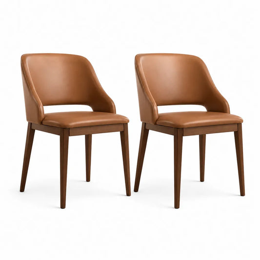 Esszimmerstühle 2er Set 55 x 52 x 80 cm Polsterstuhl PU Kunstleder Braun Holzbeine Vierfuß