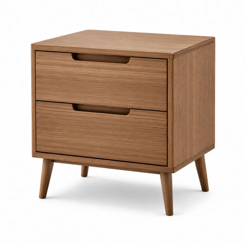 Nachttisch 2 Schubladen rechteckig Holz Nussbaumoptik konische Holzbeine Braun