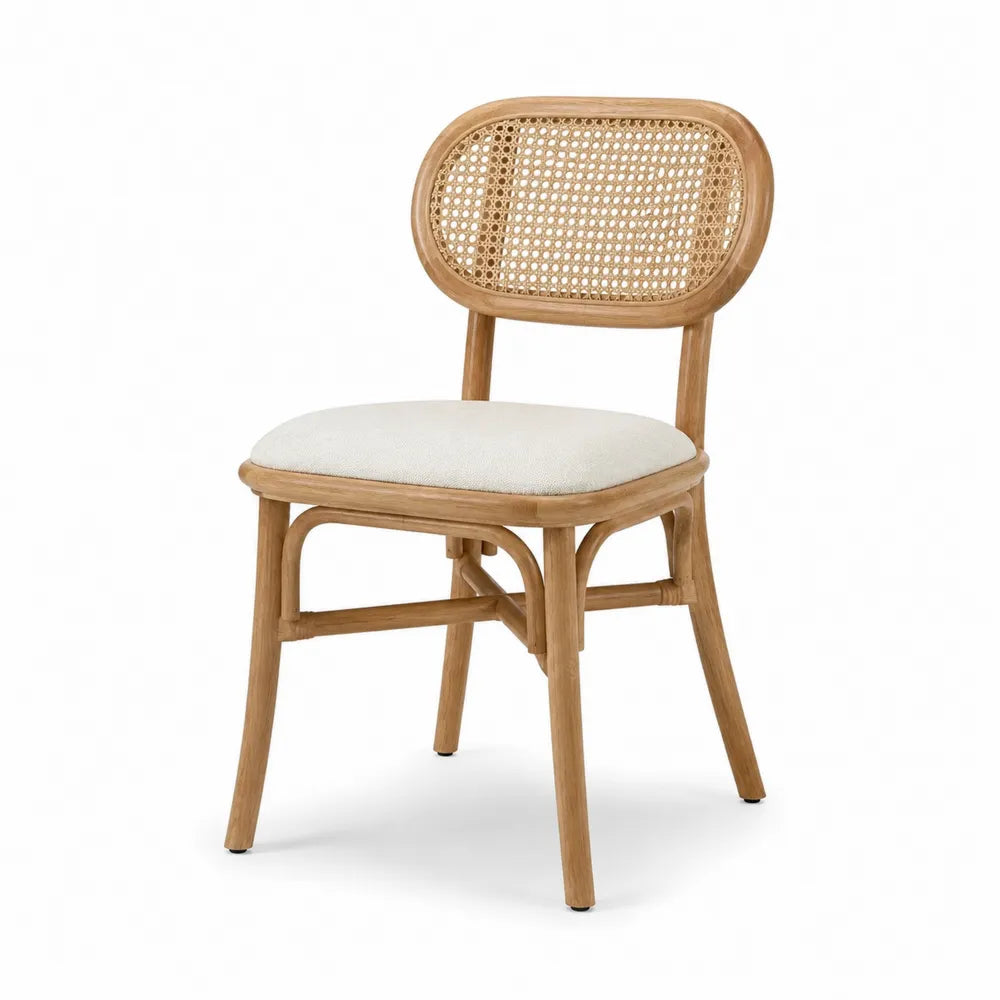 Esszimmerstuhl Rattan Holz Geflecht Rücken gepolsterte Sitzfläche Natur Beige ca. 50 x 55 x 80 cm