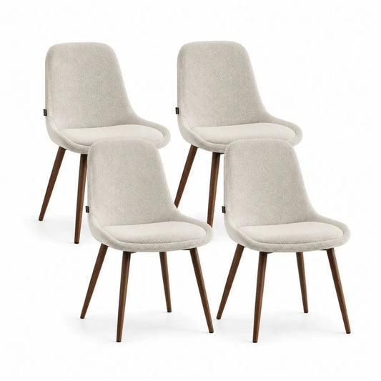 Esszimmerstuhl Set 4 Stück je 50 x 58 x 84 cm Bouclé Polyester Holz Naturbraun Beige Schalenform
