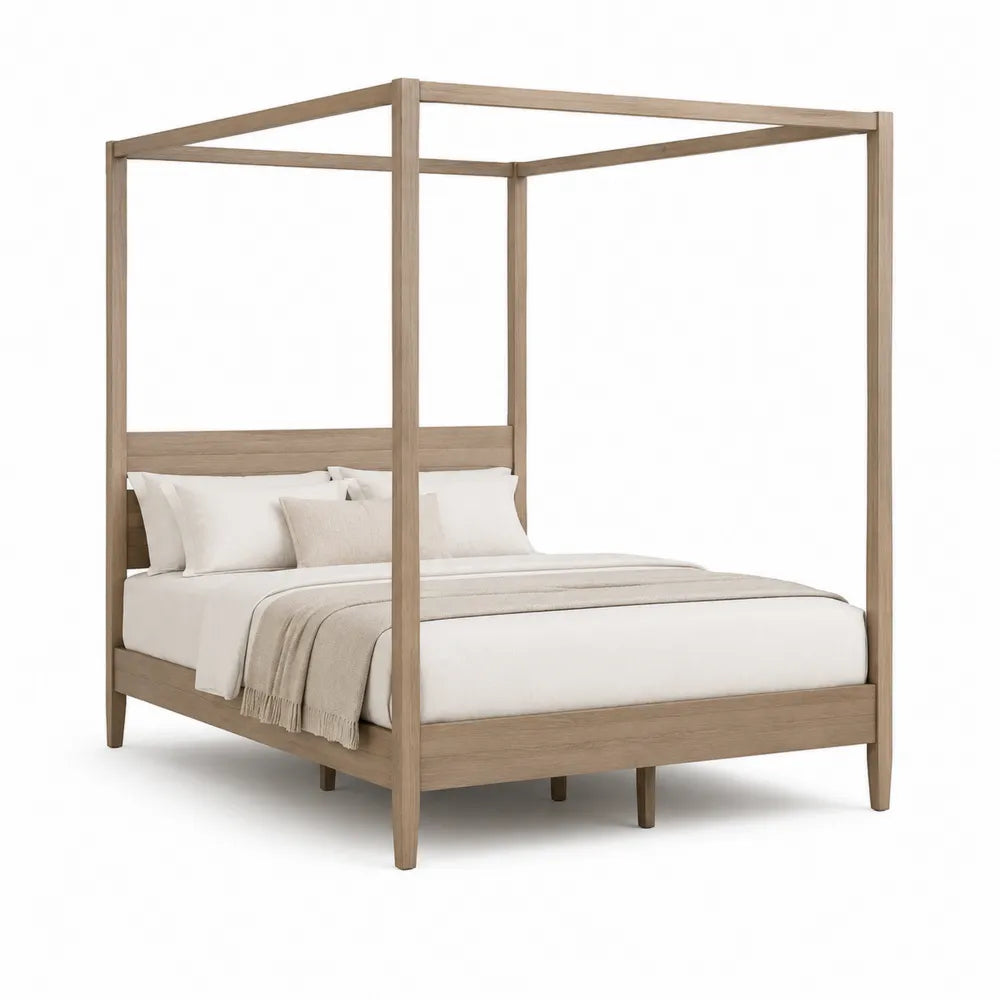 Himmelbett 180 x 200 cm Doppelbett Massivholz Naturfarben rechteckig mit Baldachinrahmen Holz