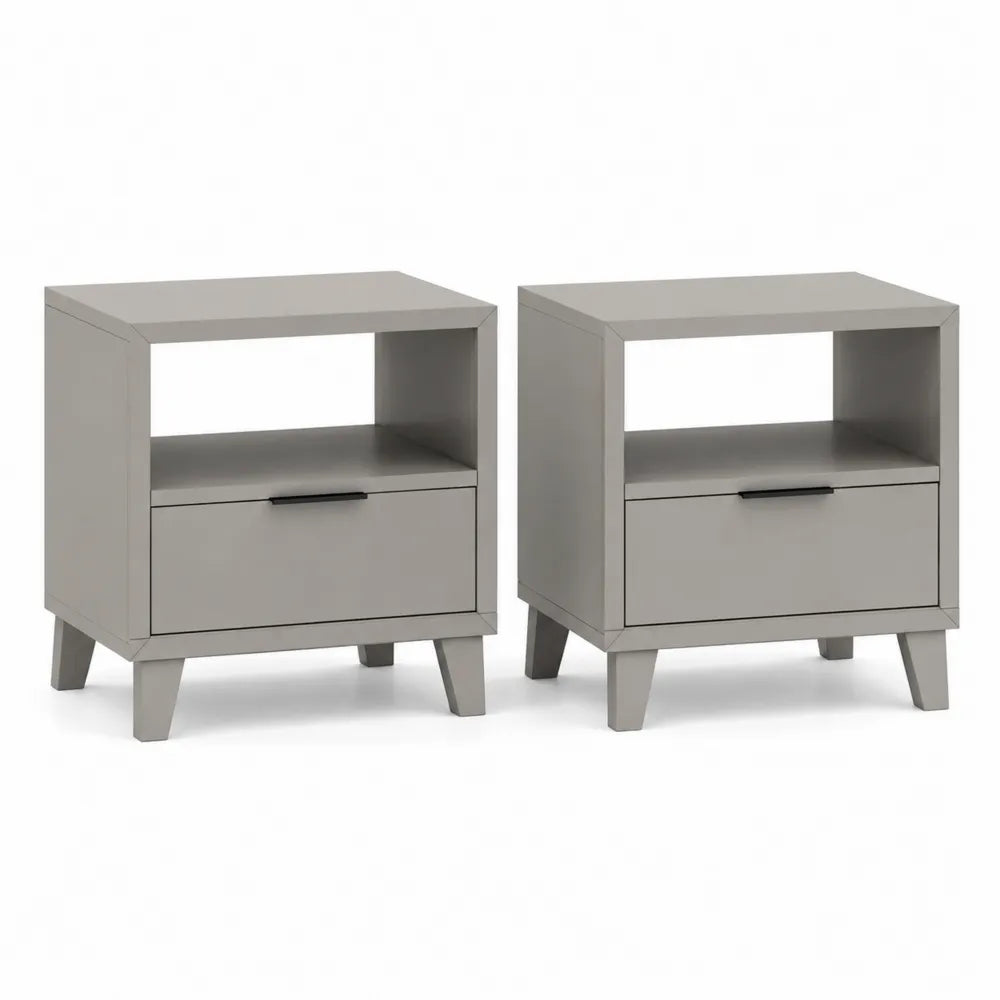 Nachttisch 2er Set 45 x 40 x 55 cm 1 Schublade offenes Fach MDF Grau rechteckig Holzfüße