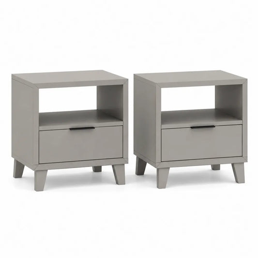 Nachttisch 2er Set 45 x 40 x 55 cm 1 Schublade offenes Fach MDF Grau rechteckig Holzfüße