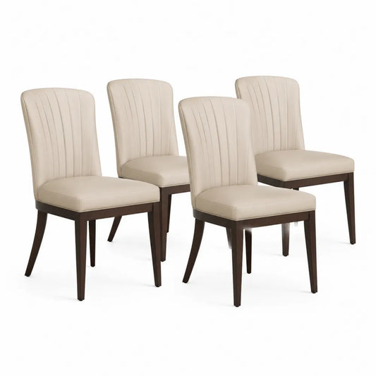 Esszimmerstuhl Set 4 Stück 50 x 56 x 84 cm Stoff Holz Beige Dunkelbraun gepolstert