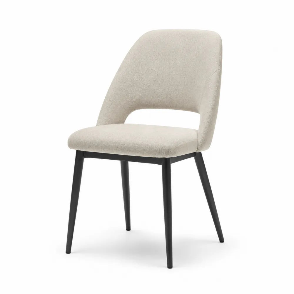 Esszimmerstuhl Polsterstuhl Beige Stoff Metallbeine Schwarz 50 x 55 x 83 cm mit offener Rückenlehne