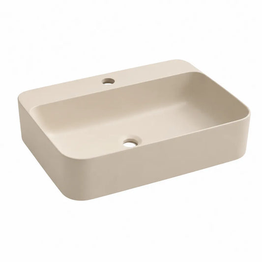 Aufsatzwaschbecken 50 x 40 x 15 cm rechteckig Sanitärkeramik Beige mit Hahnloch und Überlauföffnung