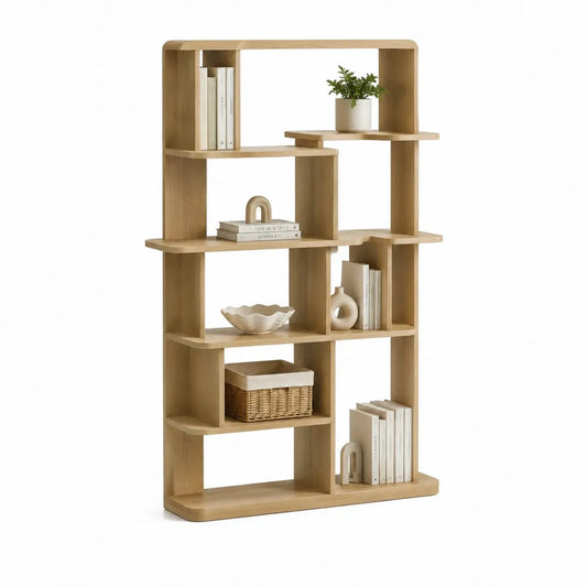 Bücherregal 90 x 30 x 180 cm offenes Standregal MDF Eichefarben asymmetrische Fächer rechteckig